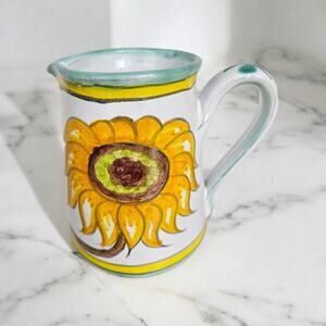 Signed Pottery Hand Painted Sunflower Pottery Creamer Pitcher